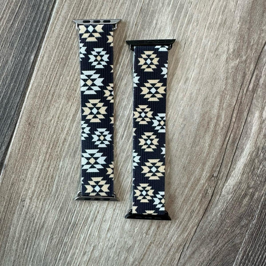 Elastic Watch Band – Black Aztec Handmade Strap | Comfortable, Durable & Stylish