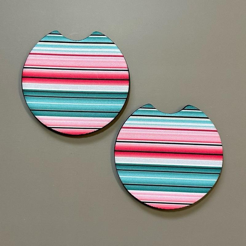 Car Cup Coasters - Pink Turquoise Serape Pattern Western Style Drink Mats