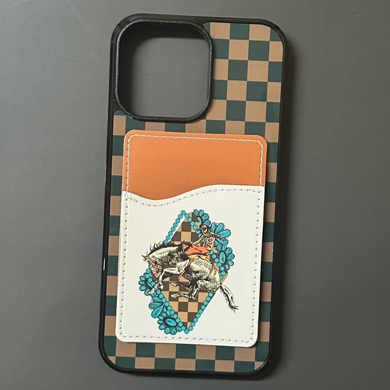 Turquoise Phone Case - Hard Rubber Protective Cover With Card Wallet Fits 3 Cards Magsafe