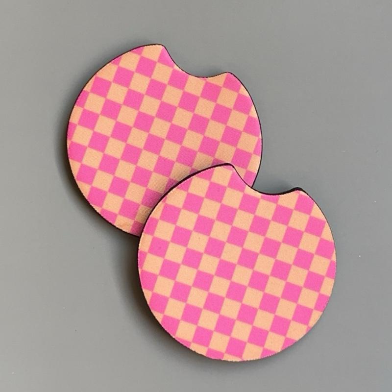 Car Cup Coasters - Checkered Neoprene Car Accessories Set with Rubber Bottom