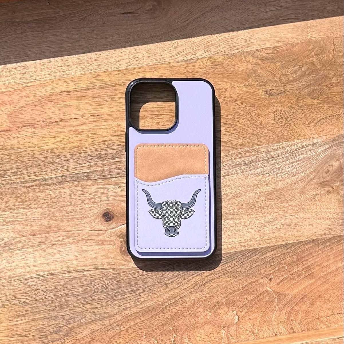 Longhorn Card Wallet Case - Hard Rubber Phone Card Holder with 3 Slots Magsafe