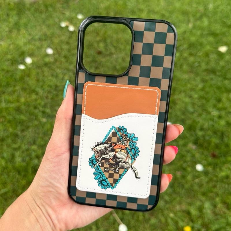 Turquoise Phone Case - Hard Rubber Protective Cover With Card Wallet Fits 3 Cards Magsafe