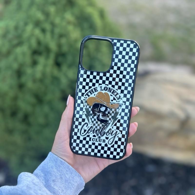 Checkered Phone Case - Western Style Hard Rubber Smartphone Accessories Cover