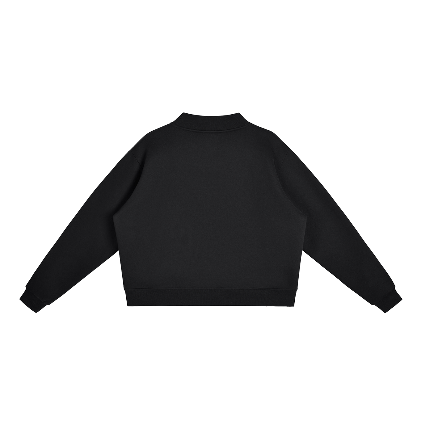 Essential fleece mock neck crew sweatshirt — close-up of the print