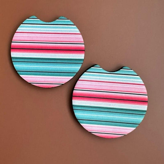 Car Cup Coasters - Pink Turquoise Serape Pattern Western Style Drink Mats