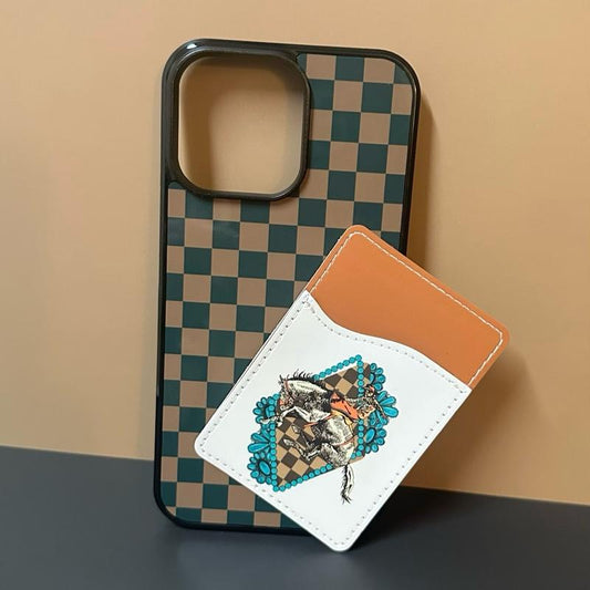 Turquoise Phone Case - Hard Rubber Protective Cover With Card Wallet Fits 3 Cards Magsafe