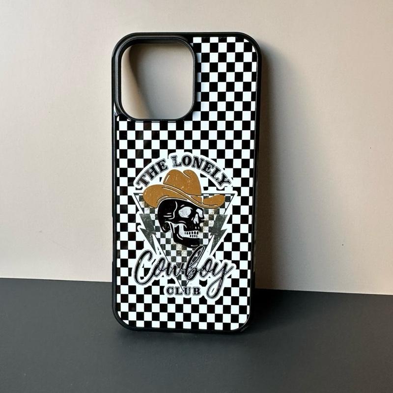 Checkered Phone Case - Western Style Hard Rubber Smartphone Accessories Cover