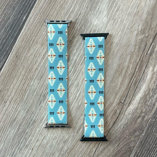 Elastic Watch Band - Handmade Teal Aztec Stretchy Strap | Durable, Comfortable & Versatile