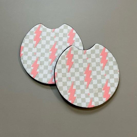 Car Cup Coasters - Checkered Lightning Bolt Neoprene Absorbent Drink Protector