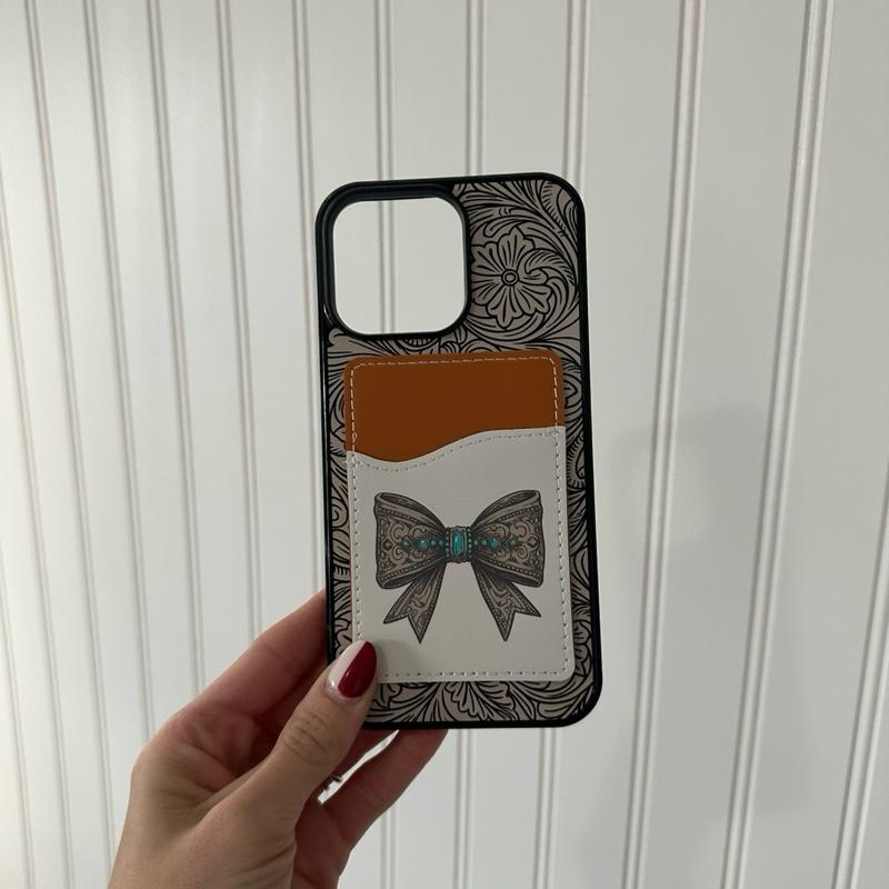 Tooled Bow Phone Case – Hard Rubber Protective Cover With Card Wallet Magsafe