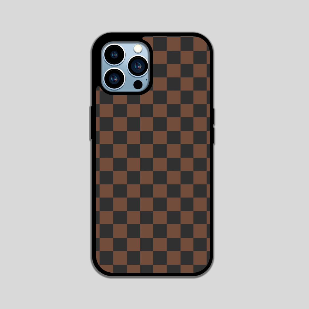BROWN AND BLACK CHECKERED PHONE CASE WITH COWBOY CARD WALLET
