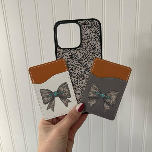 Tooled Bow Phone Case – Hard Rubber Protective Cover With Card Wallet Magsafe