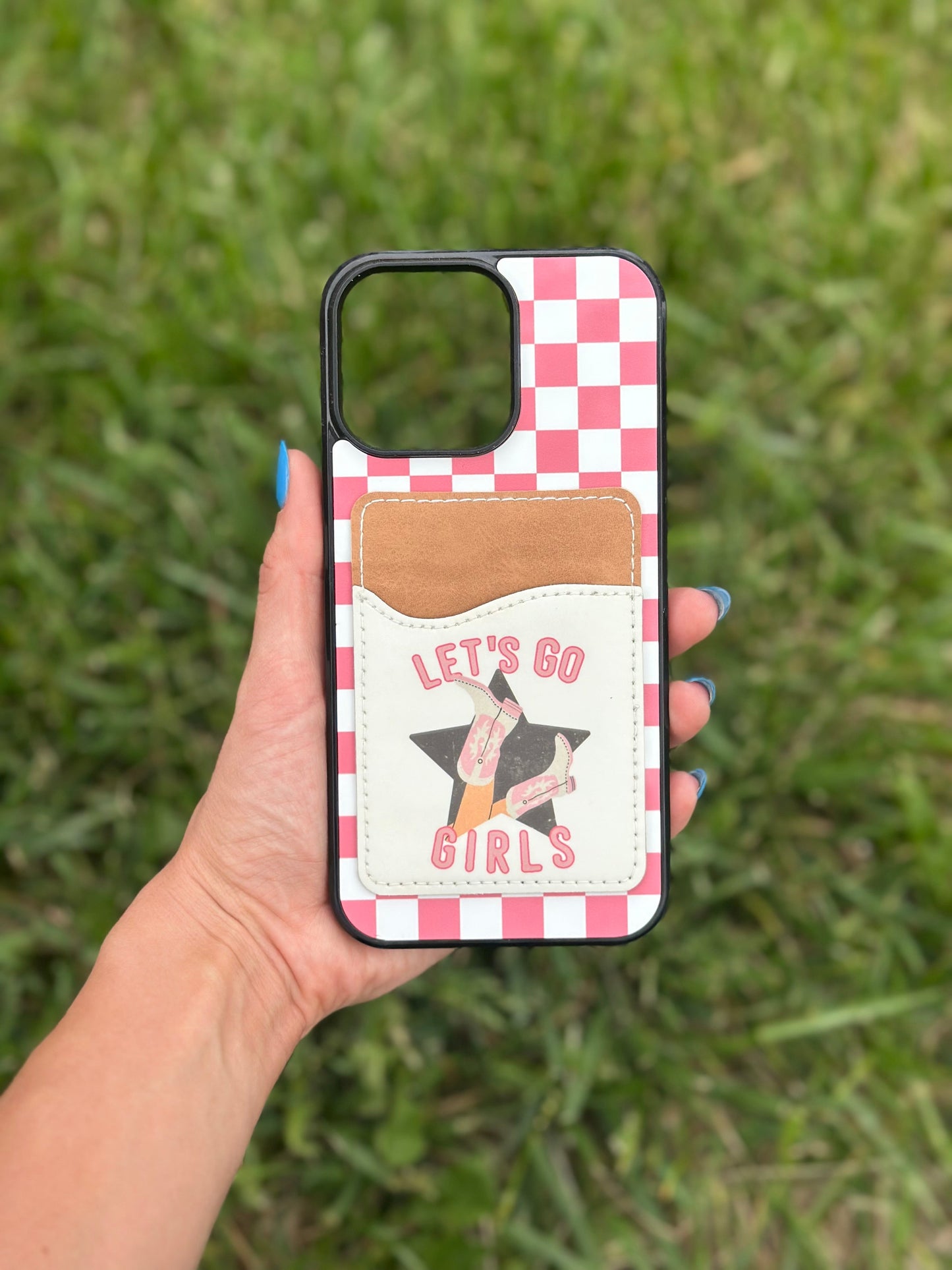 Pink Phone Case - Hard Rubber Card Wallet Phone Case With 3 Cards Holder Magsafe