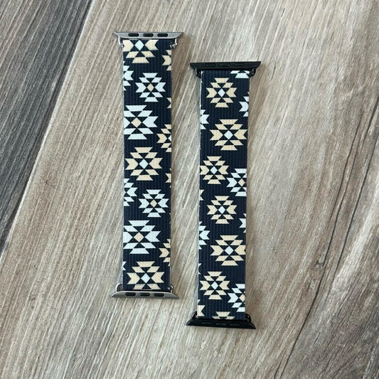 Elastic Watch Band – Black Aztec Handmade Strap | Comfortable, Durable & Stylish