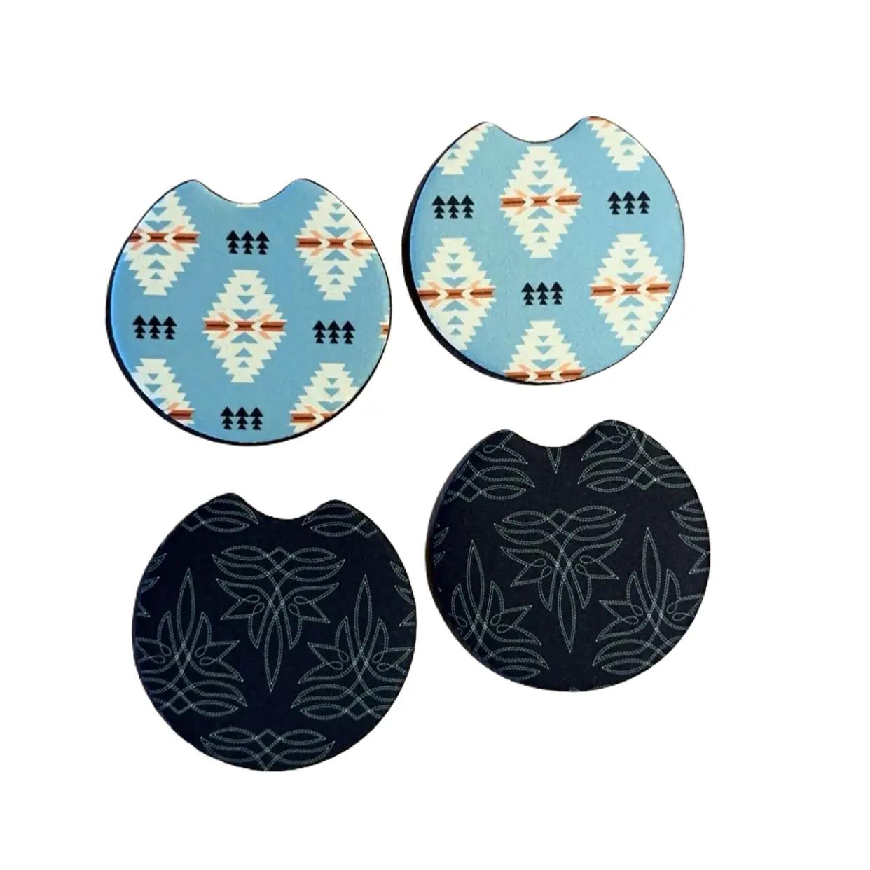 Car Coaster Set - Western Style Neoprene Cup Holder Coasters for Vehicle