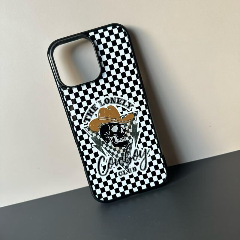 Checkered Phone Case - Western Style Hard Rubber Smartphone Accessories Cover