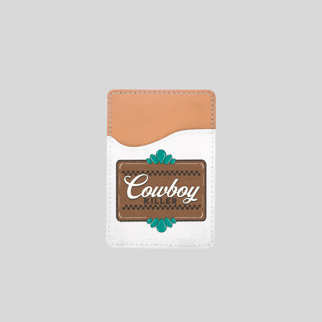 BROWN AND BLACK CHECKERED PHONE CASE WITH COWBOY CARD WALLET
