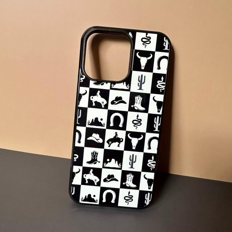 Checkered Phone Case - Western Style Hard Rubber Protective Cover