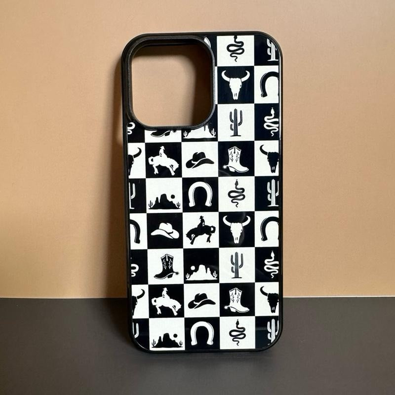 Checkered Phone Case - Western Style Hard Rubber Protective Cover