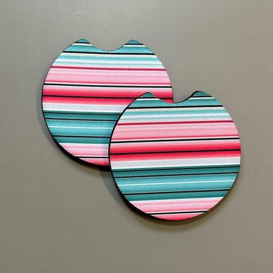 Car Cup Coasters - Pink Turquoise Serape Pattern Western Style Drink Mats