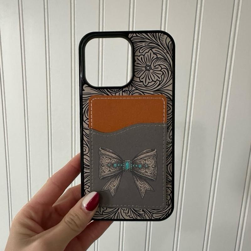 Tooled Bow Phone Case – Hard Rubber Protective Cover With Card Wallet Magsafe