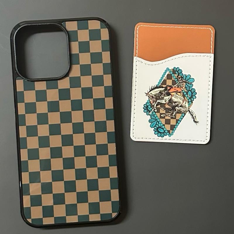 Turquoise Phone Case - Hard Rubber Protective Cover With Card Wallet Fits 3 Cards Magsafe