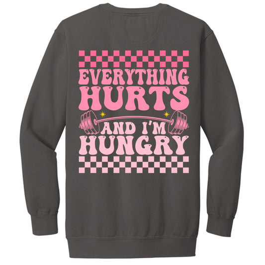 Everything Hurts sweatshirt in Pepper — back view