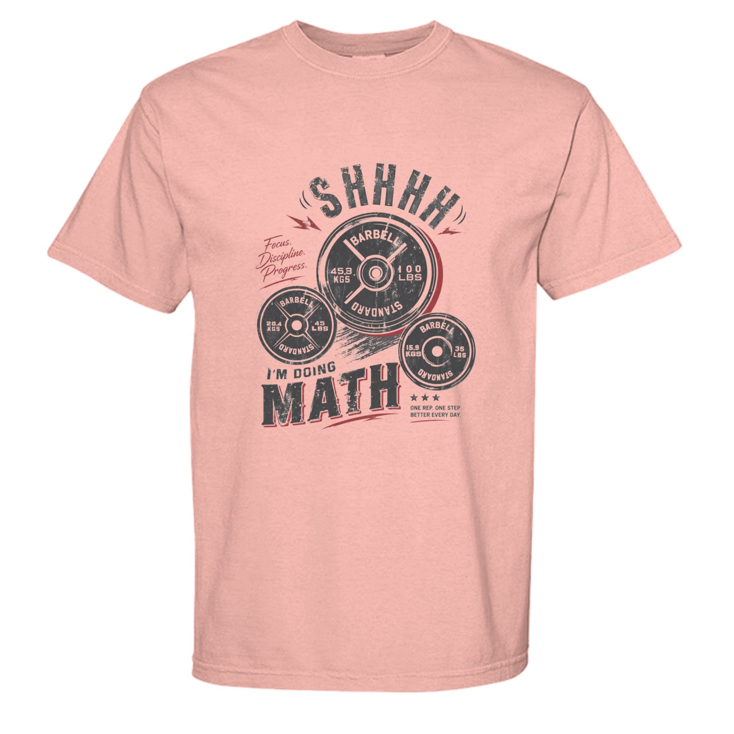 Shhh gym tee in Peachy — front view