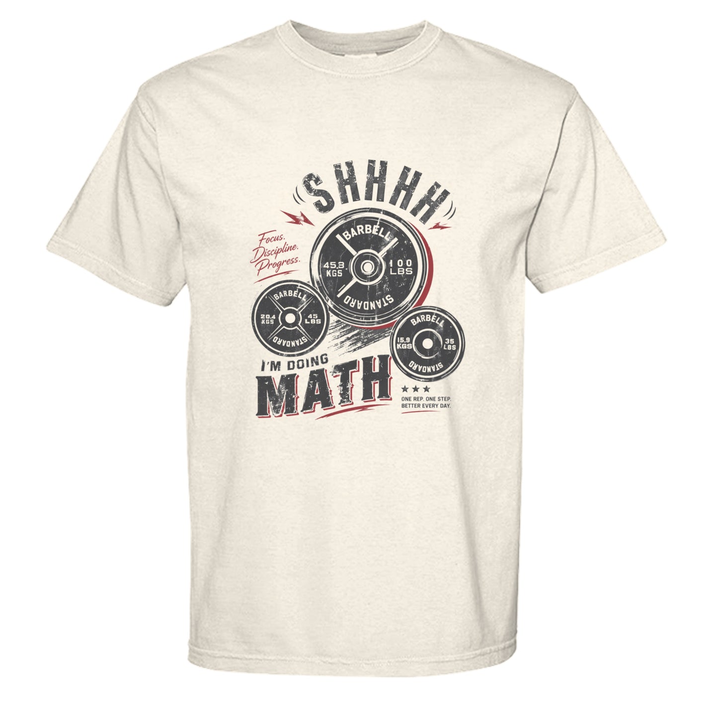 Shhh gym tee in Ivory — front view