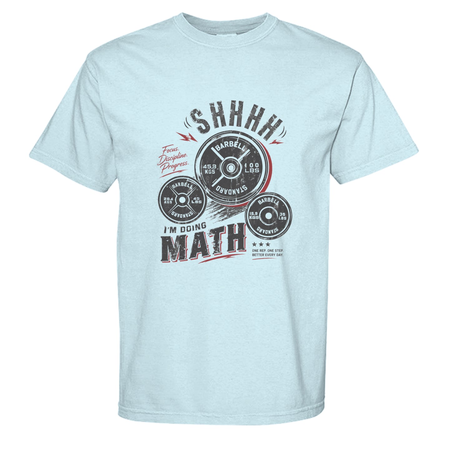 Shhh gym tee in Chambray — front view