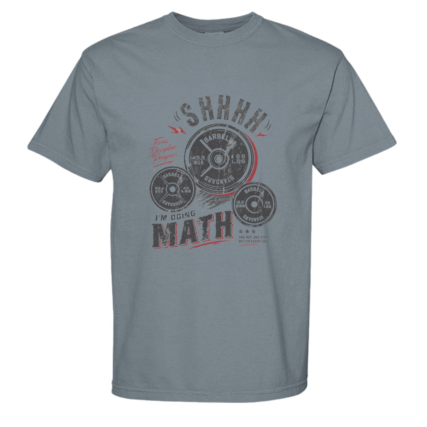 Shhh gym tee in Granite — front view