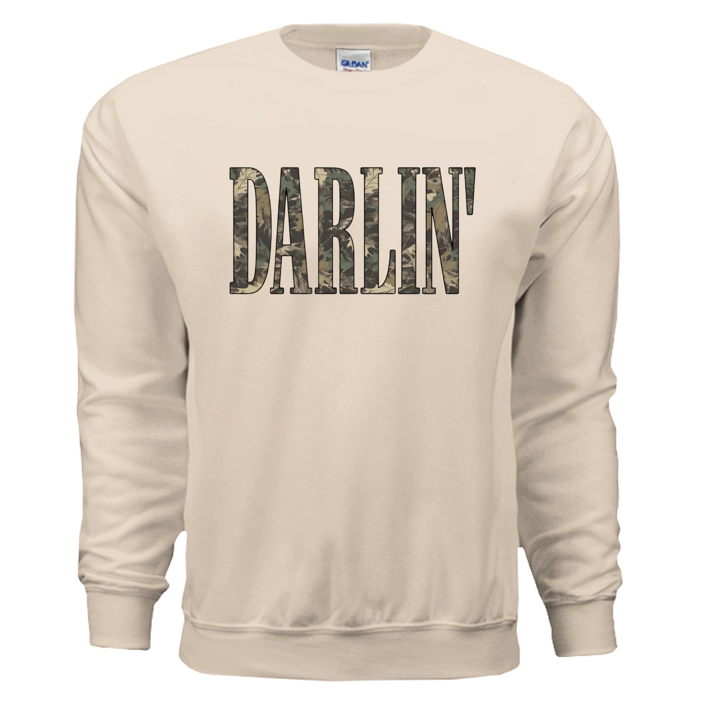 Camo Darlin' crewneck sweatshirt in Sand — front view