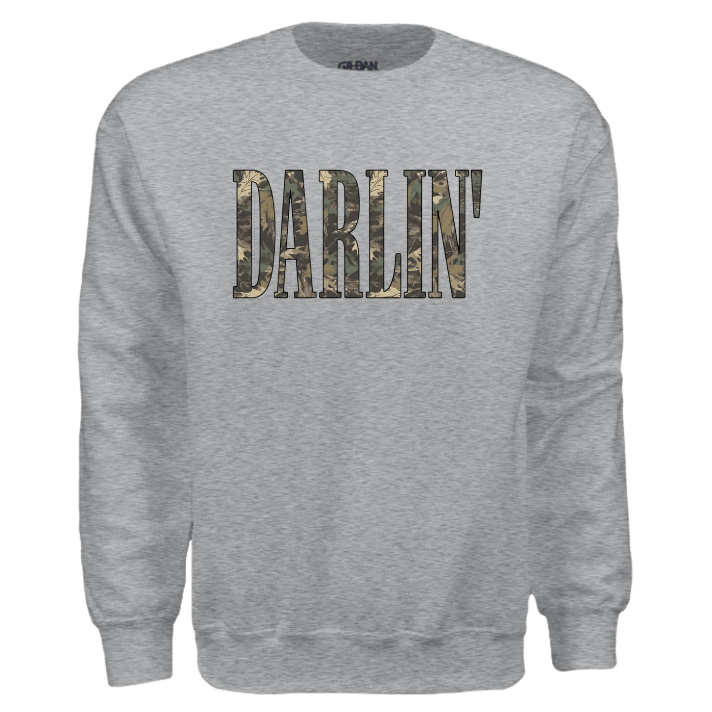 Camo Darlin' crewneck sweatshirt in Sport Grey — front view