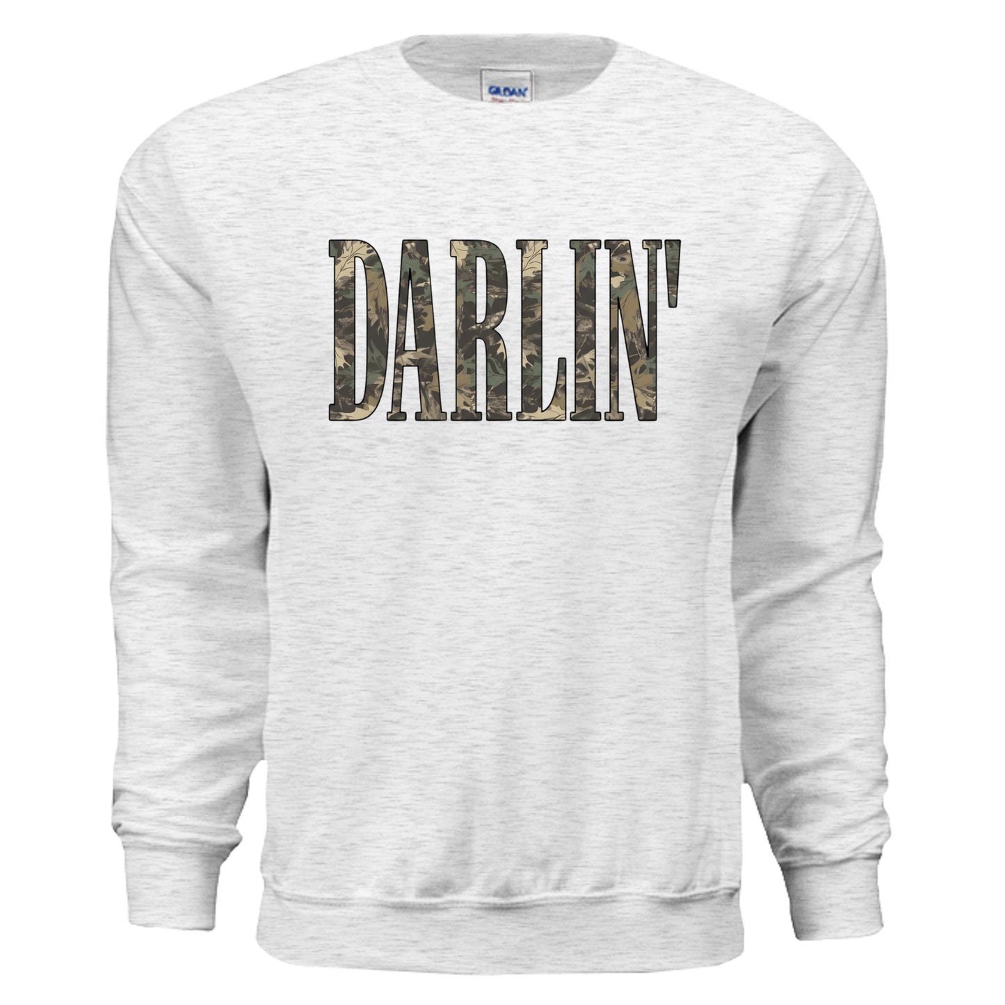 Camo Darlin' crewneck sweatshirt in Ash — front view